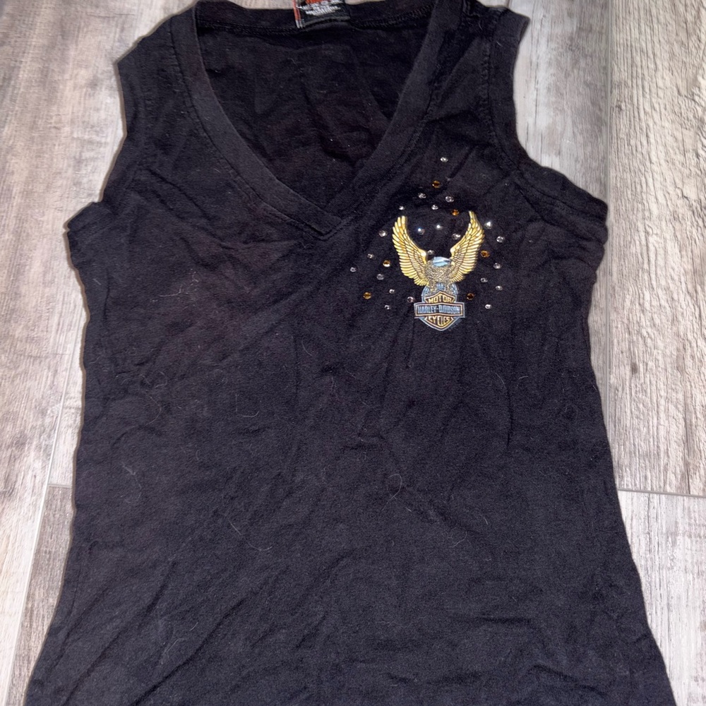 Harley-Davidson Black Tank Top with Gold Eagle Design